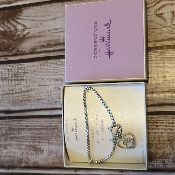 🆕️ Stainless Steel Silver Bracelet Glitter Heart Paw Charm 7.5" chain 🐈 🐕 - Picture 1 of 6